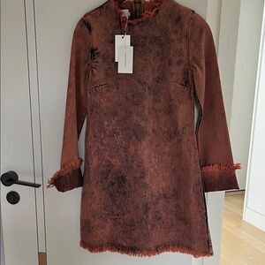 Chic Fringed Rust Cape Dress